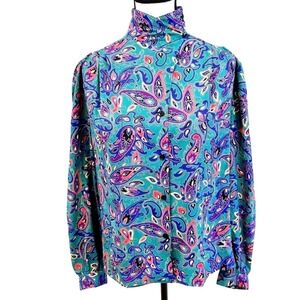 Vtg 80s Lady Manhattan Paisley Blouse Size 12 Teal Purple Secretary Grandmacore